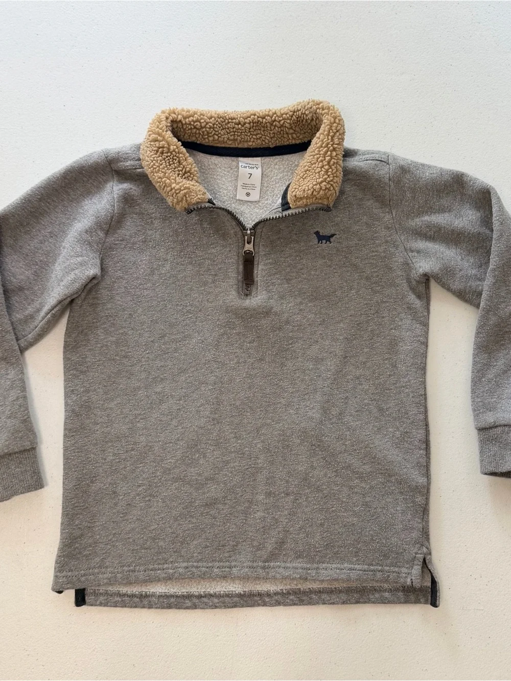 Carter's Gray Long-Sleeve Quarter-Zip Top with Tan Sherpa Collar